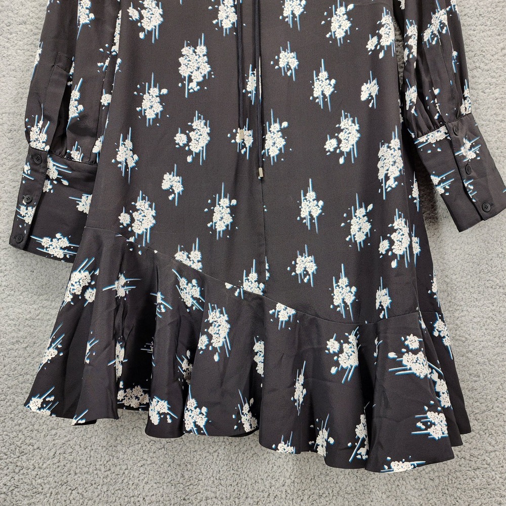Derek Lam 10 Crosby Black Floral Silk Mini Dress Asymmetrical Ruffle Hem Size 6 - Picture 14 of 15